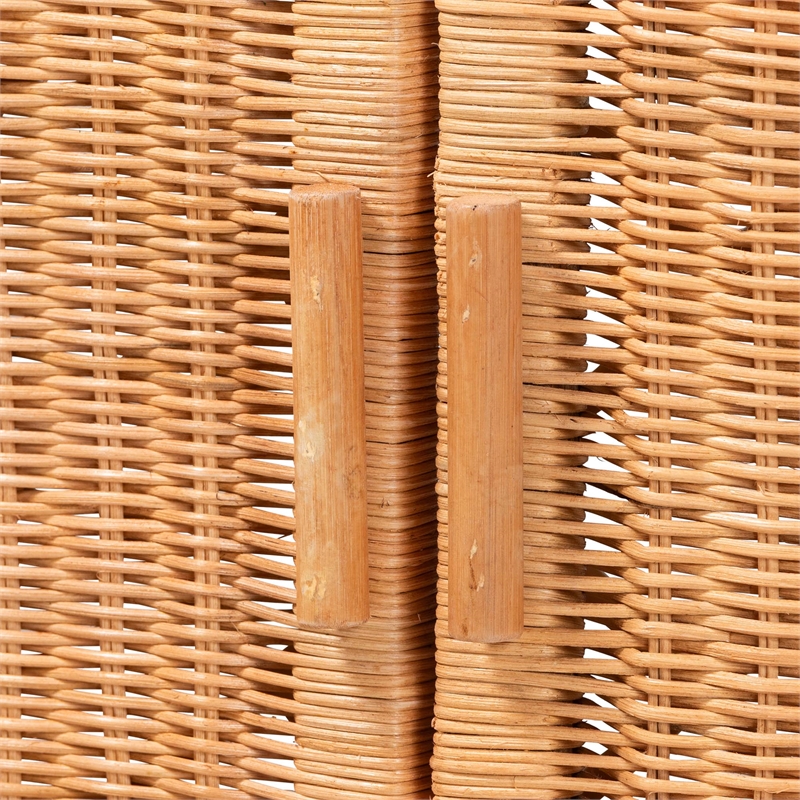 bali & pari Hendrina Natural Rattan and Mahogany Wood Shoe Cabinet 4-Tier