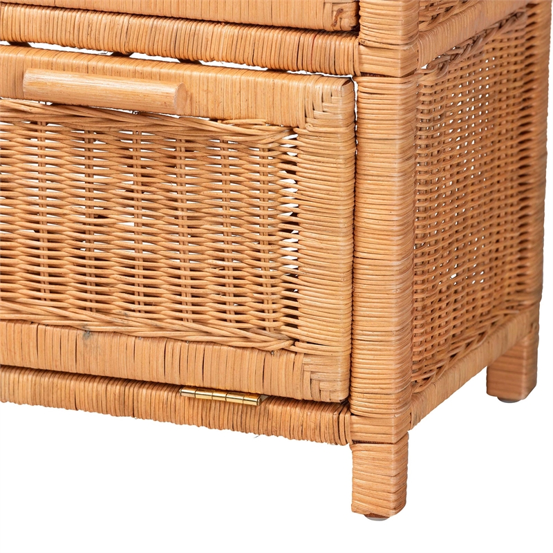 bali & pari Hendrina Natural Rattan and Mahogany Wood Shoe Cabinet 4-Tier