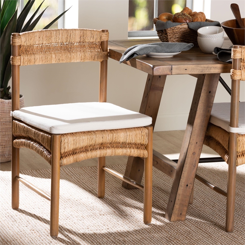 bali & pari Elvera Woven Seagrass and Mahogany Wood Dining Chair