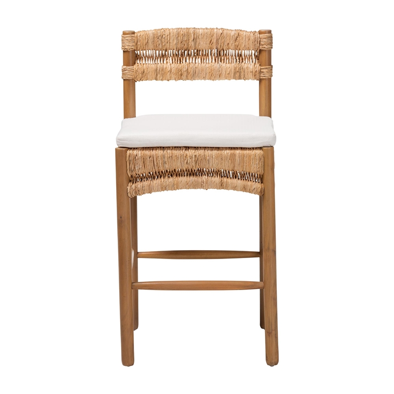 bali & pari Elvera Woven Seagrass and Mahogany Wood Counter Stool