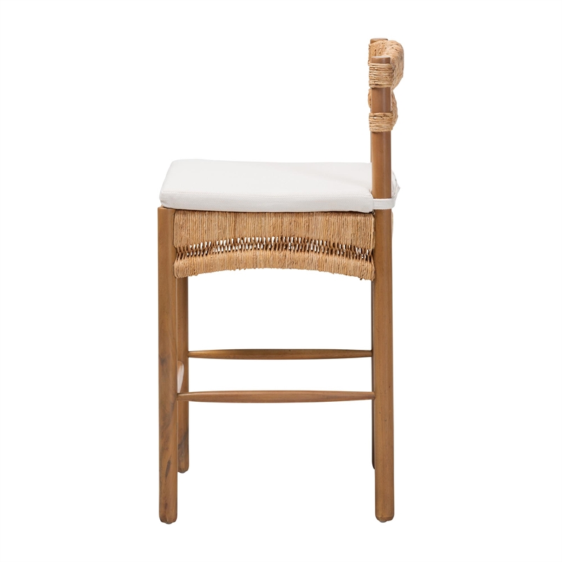 bali & pari Elvera Woven Seagrass and Mahogany Wood Counter Stool