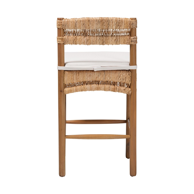 bali & pari Elvera Woven Seagrass and Mahogany Wood Counter Stool