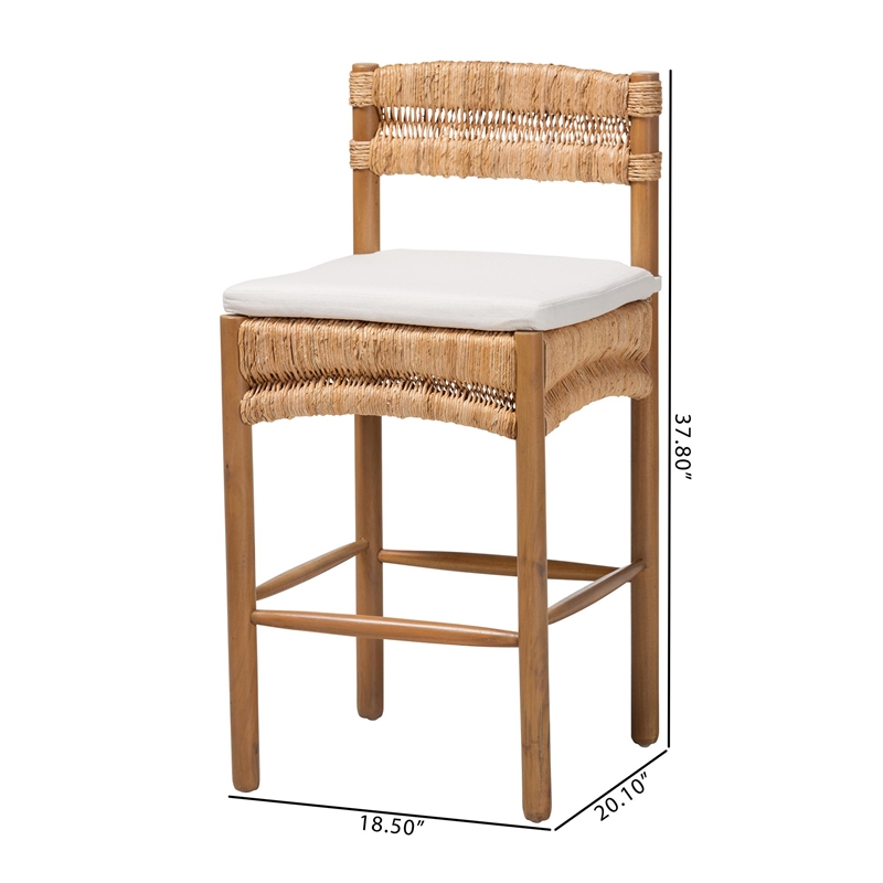 bali & pari Elvera Woven Seagrass and Mahogany Wood Counter Stool
