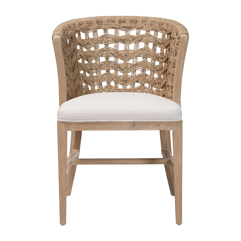 bali & pari Vellon Woven Seagrass and White Wash Mahogany Wood Dining Chair