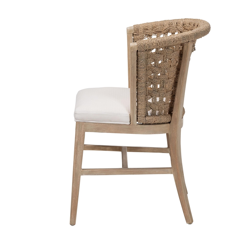 bali & pari Vellon Woven Seagrass and White Wash Mahogany Wood Dining Chair