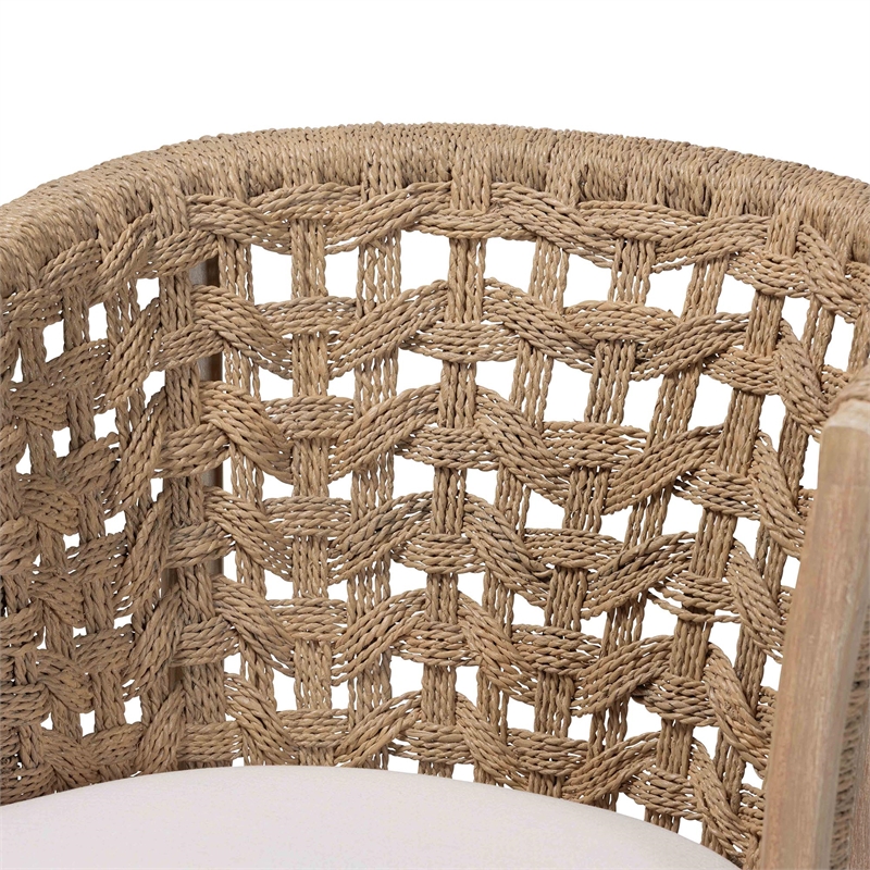 bali & pari Vellon Woven Seagrass and White Wash Mahogany Wood Dining Chair
