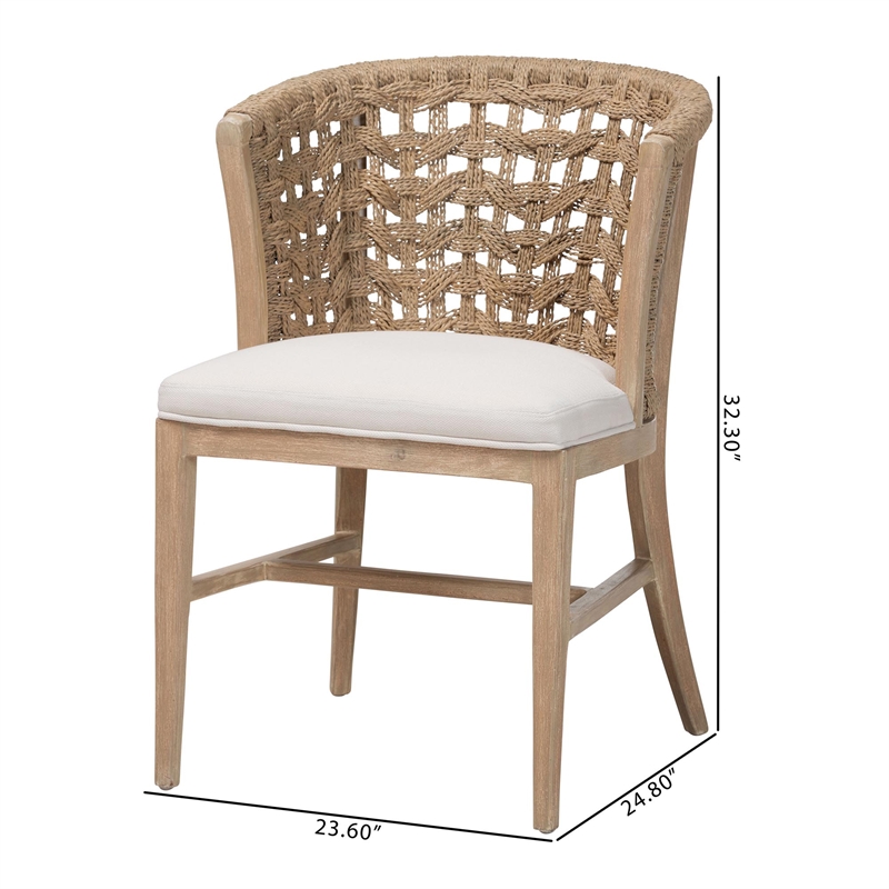 bali & pari Vellon Woven Seagrass and White Wash Mahogany Wood Dining Chair