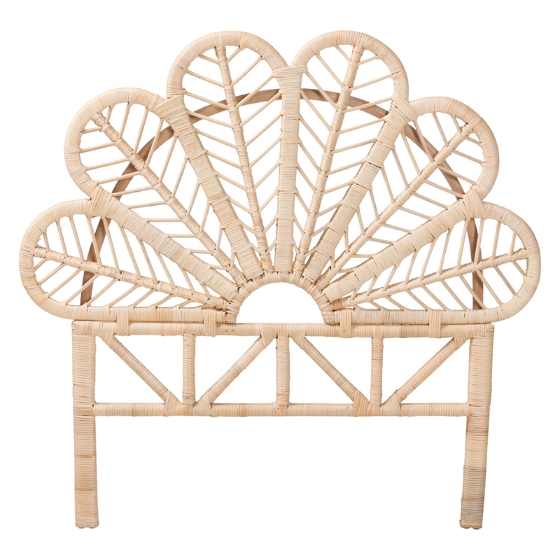 bali & pari Lolita Natural Rattan Freestanding Headboard with Leaf Motif Twin