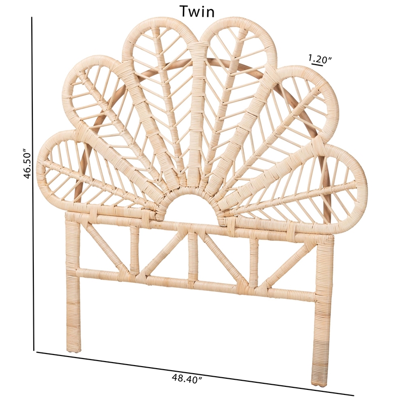 bali & pari Lolita Natural Rattan Freestanding Headboard with Leaf Motif Twin