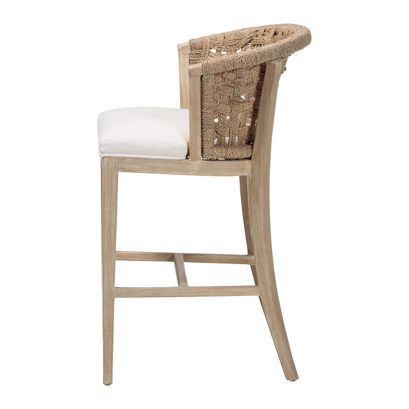 bali & pari Vellon Woven Seagrass and White Wash Mahogany Wood Counter Stool