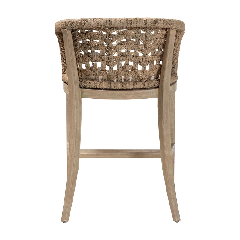 bali & pari Vellon Woven Seagrass and White Wash Mahogany Wood Counter Stool