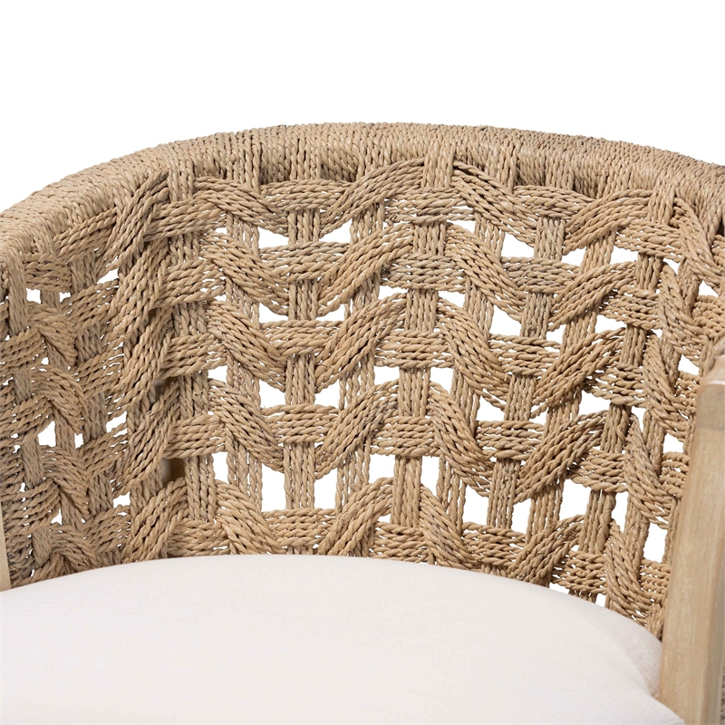 bali & pari Vellon Woven Seagrass and White Wash Mahogany Wood Counter Stool