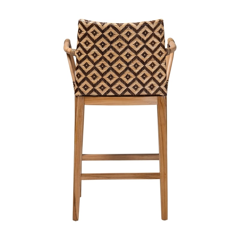 bali & pari Storsel Natural Rattan and Teak Wood Counter Stool Two-Tone Brown