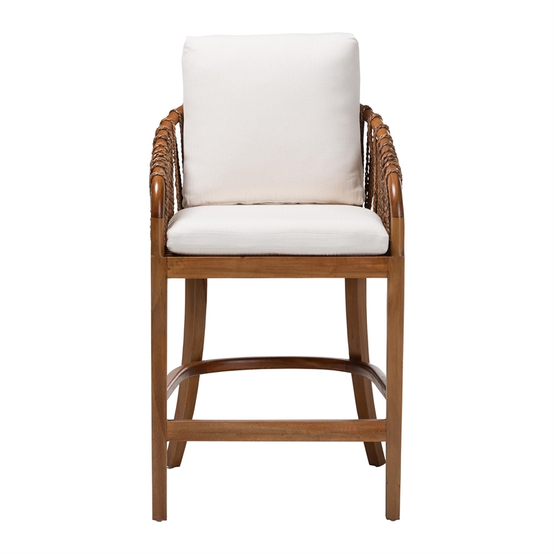 bali & pari Varen Seagrass and Mahogany Wood Counter Stool