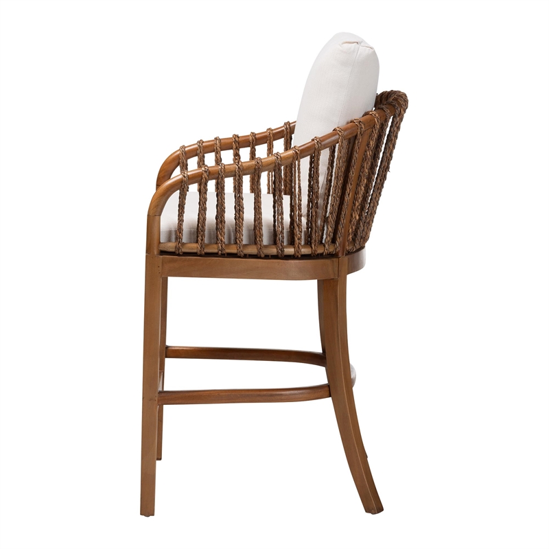 bali & pari Varen Seagrass and Mahogany Wood Counter Stool