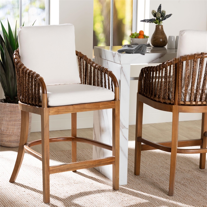 bali & pari Varen Seagrass and Mahogany Wood Counter Stool