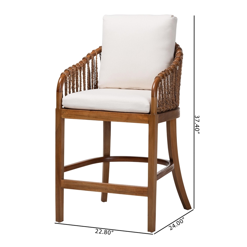 bali & pari Varen Seagrass and Mahogany Wood Counter Stool