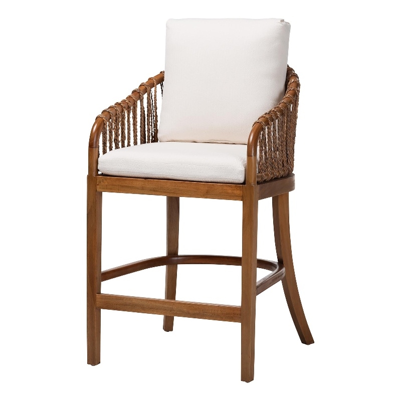 bali & pari Varen Seagrass and Mahogany Wood Counter Stool