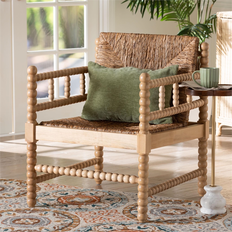 bali & pari Dolores Woven Seagrass Armchair with Bobbin Frame