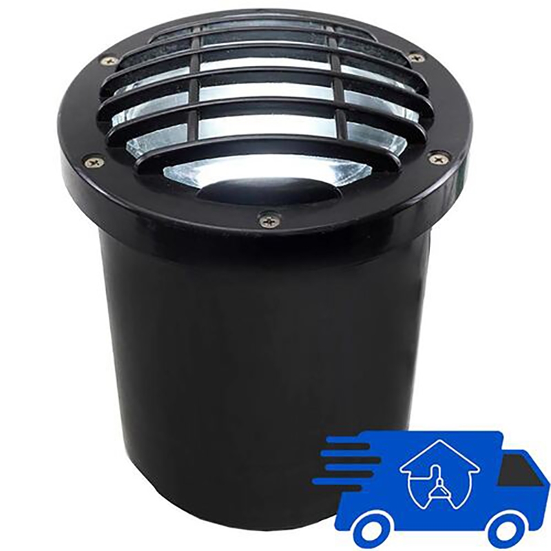 AQ Lighting 120V Metal & Composite Well Light with Curved Grill Cover in Black