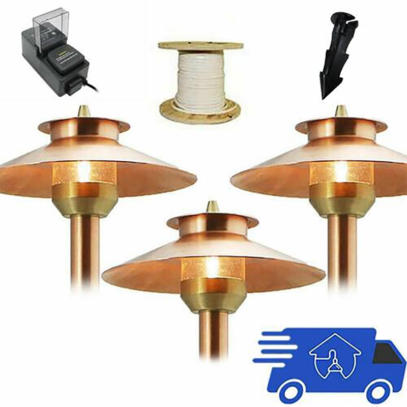 AQ Lighting 3-Piece Metal LED Pathway Area Light with 2-Tier Shade in Copper