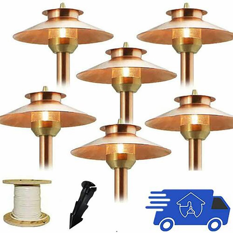 AQ Lighting 6-Piece Metal LED Pathway Area Light with 2-Tier Shade in Copper