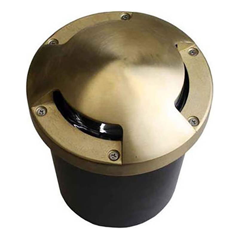 AQ Lighting Metal Well Light with Tri-Directional Cover Landscape in Brass
