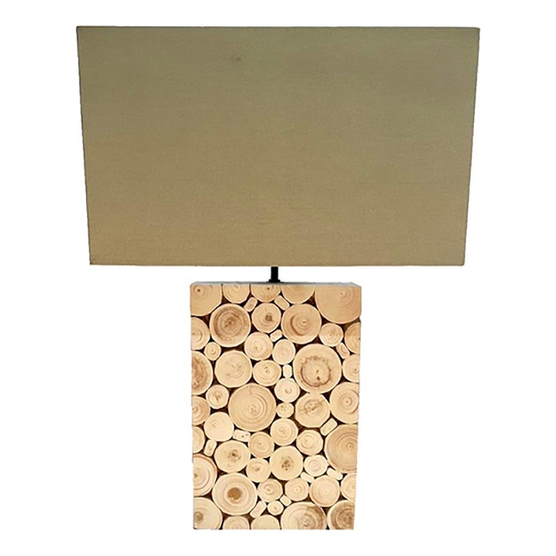 AQ Lighting Large Mosaique Wood Table Lamp with Coarse Linen Shade in Natural