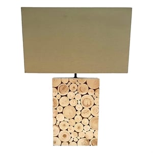 AQ Lighting Large Mosaique Wood Table Lamp with Coarse Linen Shade in Natural