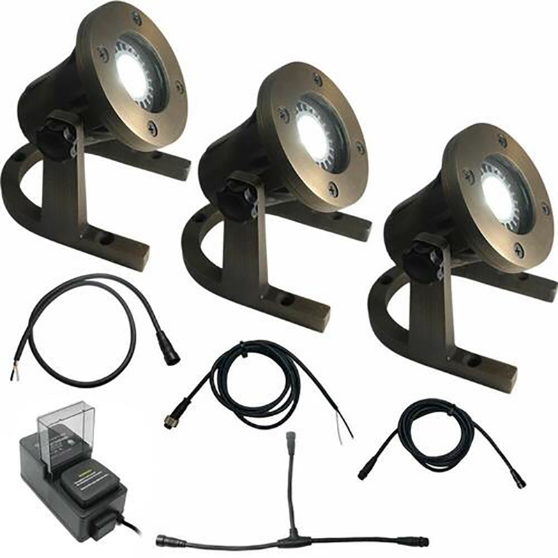 AQ Lighting 3-Piece Solid Brass Underwater LED Warm White Light in Bronze