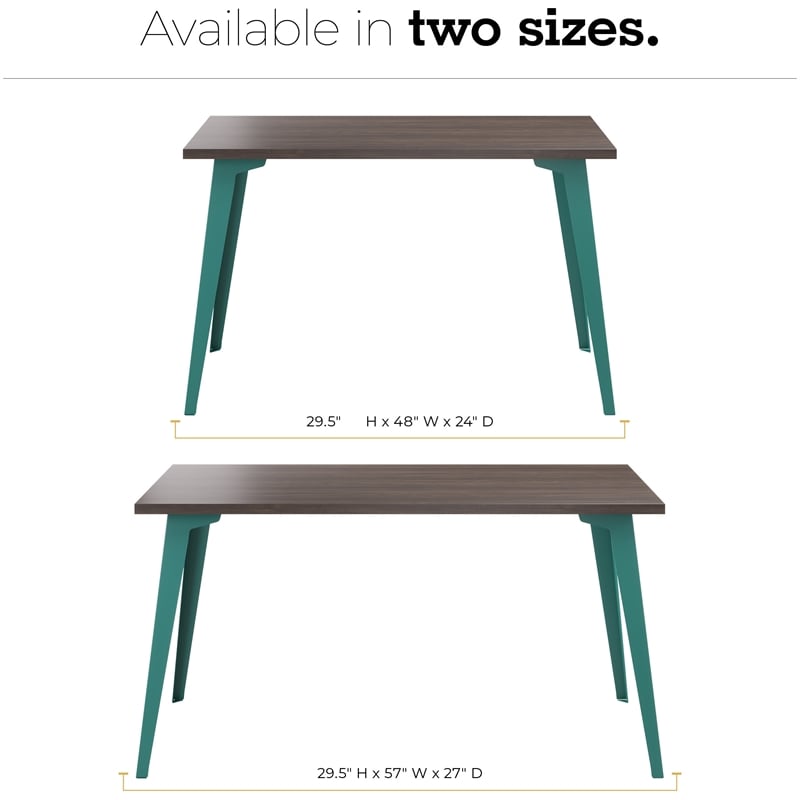 Orison 24x48 Mid Century Modern Metal Desk - Teal / Trail Walnut