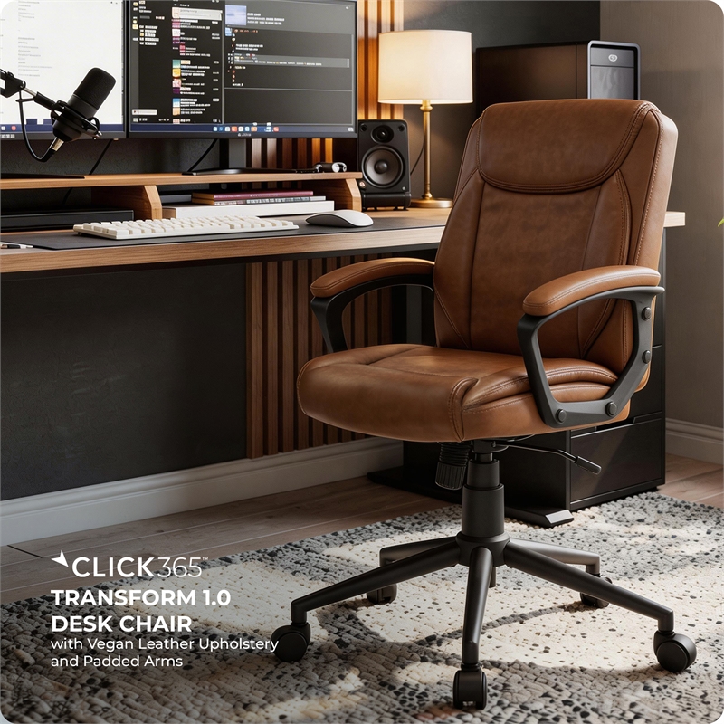 Click365 Transform 1.0 Ergonomic Mid Back Desk Chair Bonded Leather Cognac