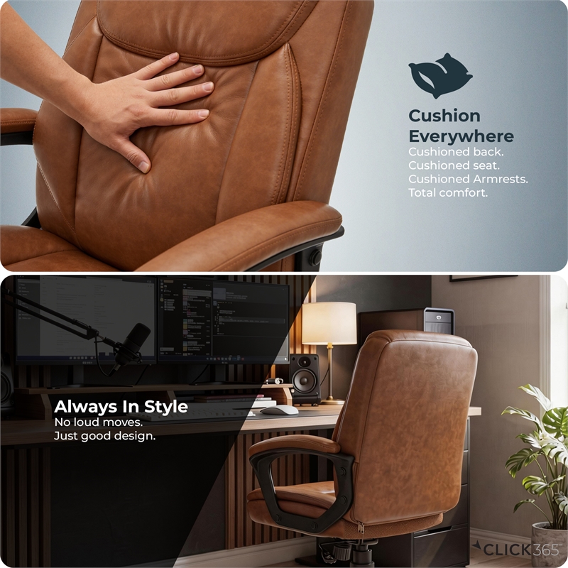 Click365 Transform 1.0 Ergonomic Mid Back Desk Chair Bonded Leather Cognac
