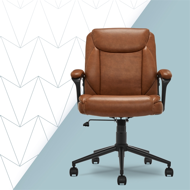 Click365 Transform 1.0 Ergonomic Mid Back Desk Chair Bonded Leather Cognac