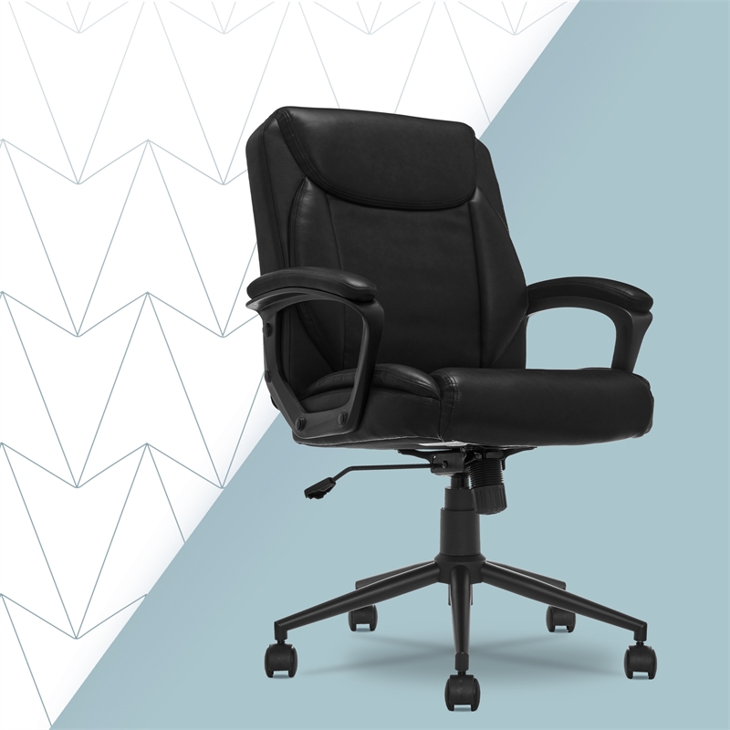 Click365 Transform 1.0 Ergonomic Mid Back Desk Chair Bonded Leather Black