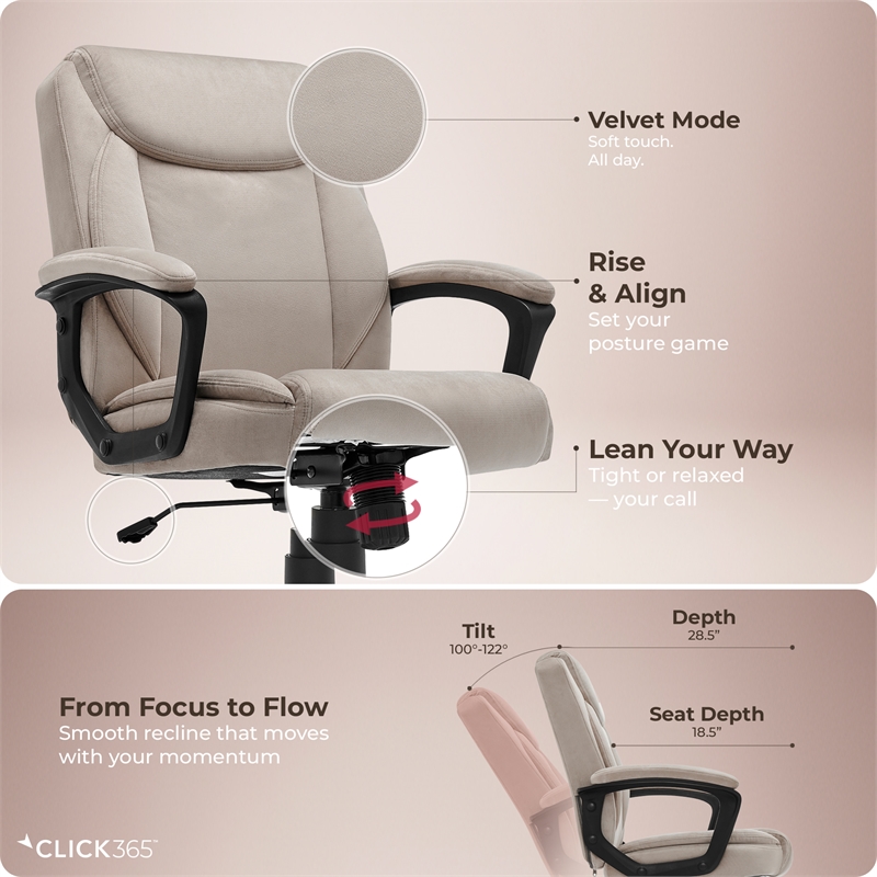 Click365 Transform 1.0 Ergonomic Mid Back Desk Chair Fabric Beige