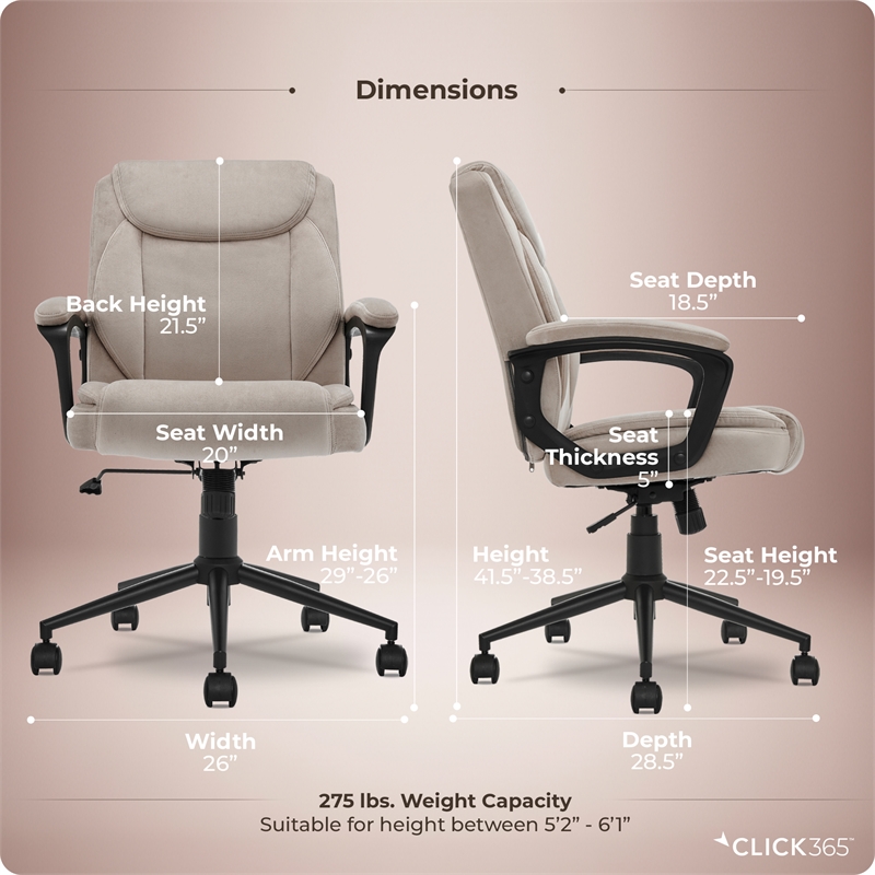 Click365 Transform 1.0 Ergonomic Mid Back Desk Chair Fabric Beige