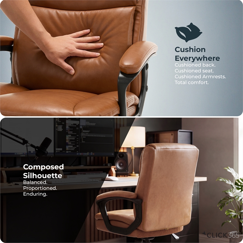 Click365 Transform 2.0 Ergonomic Mid Back Desk Chair Bonded Leather Cognac