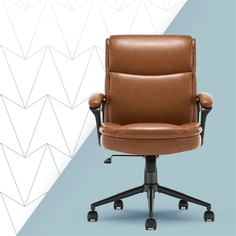 Click365 Transform 2.0 Ergonomic Mid Back Desk Chair Bonded Leather Cognac