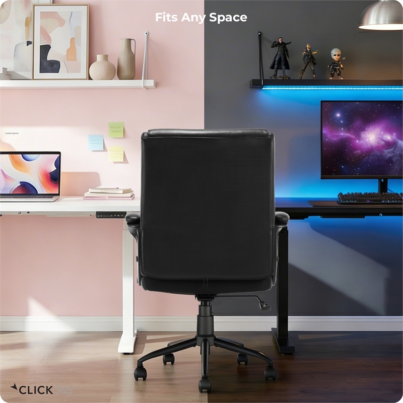 Click365 Transform 2.0 Ergonomic Mid Back Desk Chair Bonded Leather Black