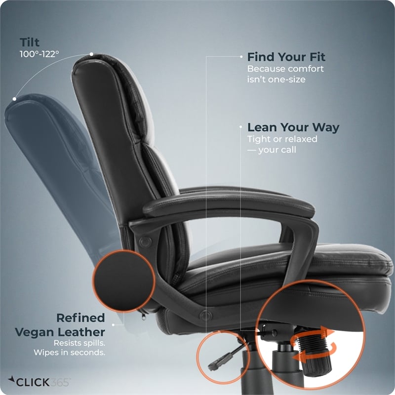Click365 Transform 2.0 Ergonomic Mid Back Desk Chair Bonded Leather Black