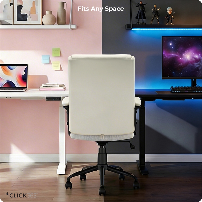 Click365 Transform 2.0 Ergonomic Mid Back Desk Chair Bonded Leather White