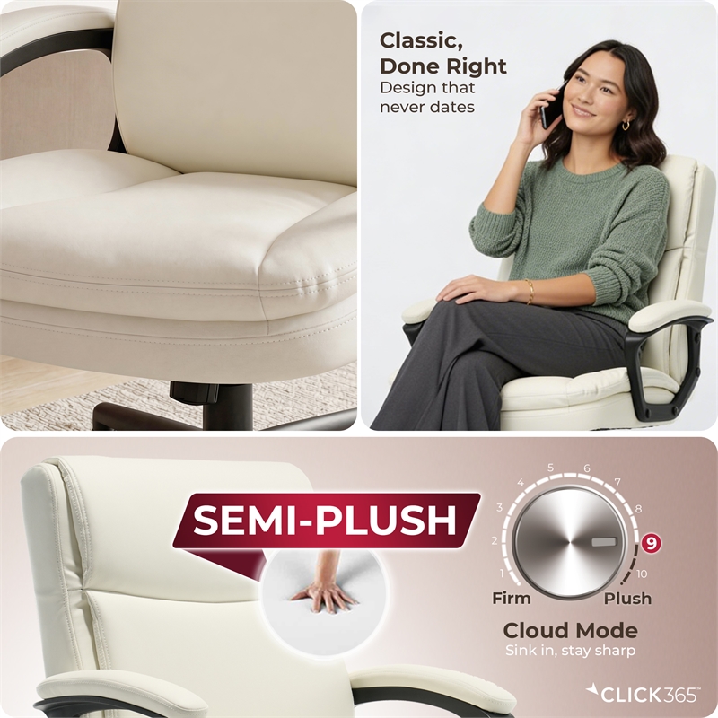 Click365 Transform 2.0 Ergonomic Mid Back Desk Chair Bonded Leather White