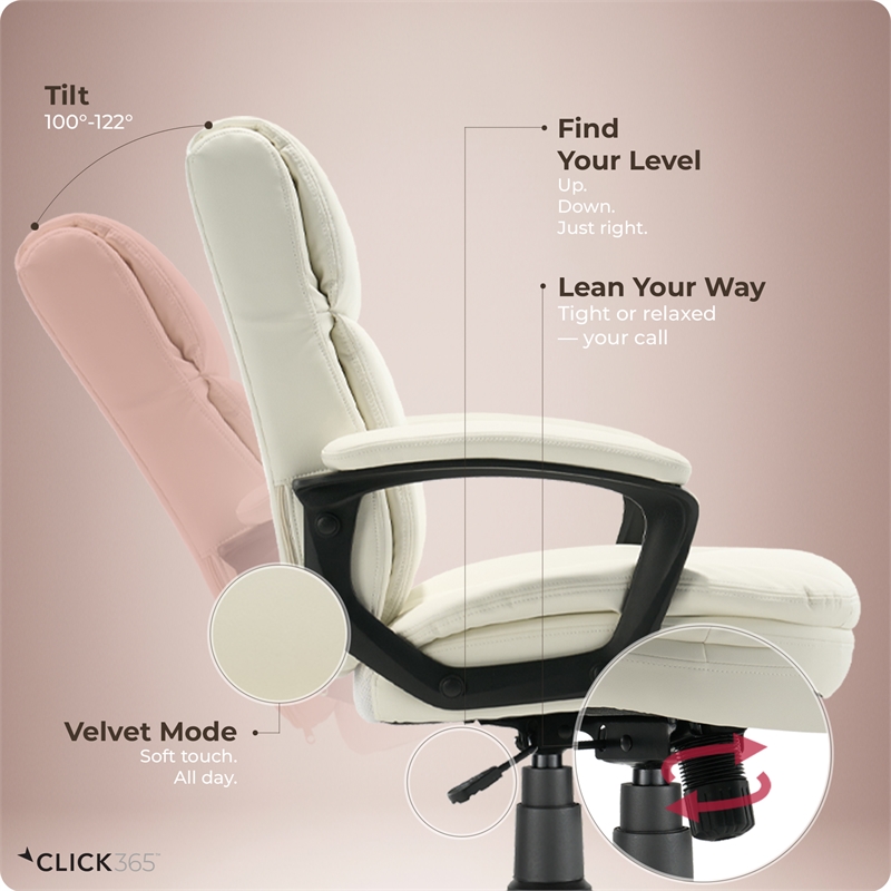 Click365 Transform 2.0 Ergonomic Mid Back Desk Chair Bonded Leather White