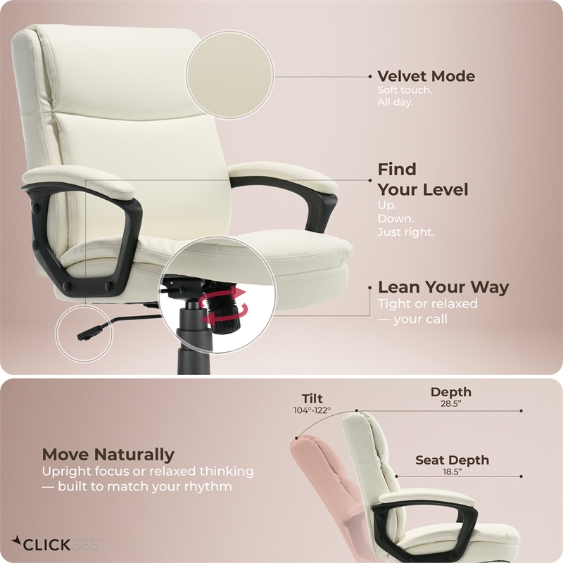 Click365 Transform 2.0 Ergonomic Mid Back Desk Chair Bonded Leather White
