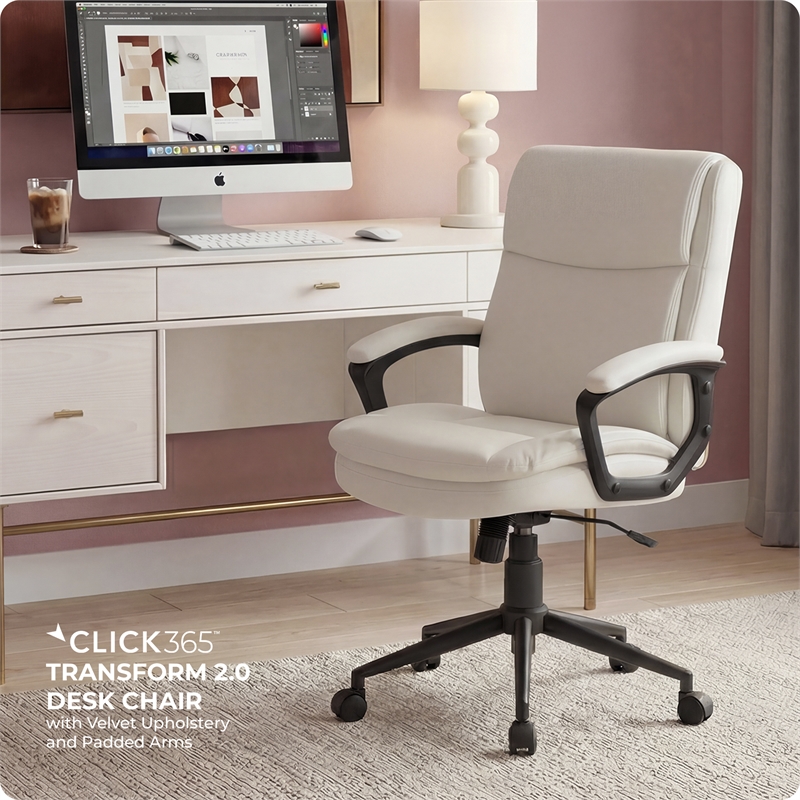 Click365 Transform 2.0 Ergonomic Mid Back Desk Chair Bonded Leather White