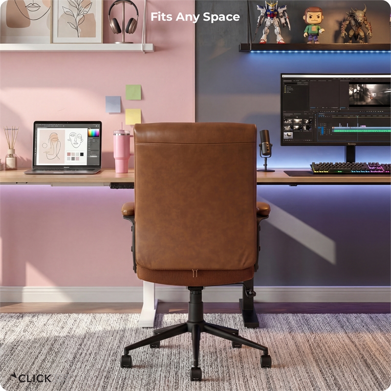 Click365 Transform 3.0 Ergonomic Mid Back Desk Chair Bonded Leather Cognac