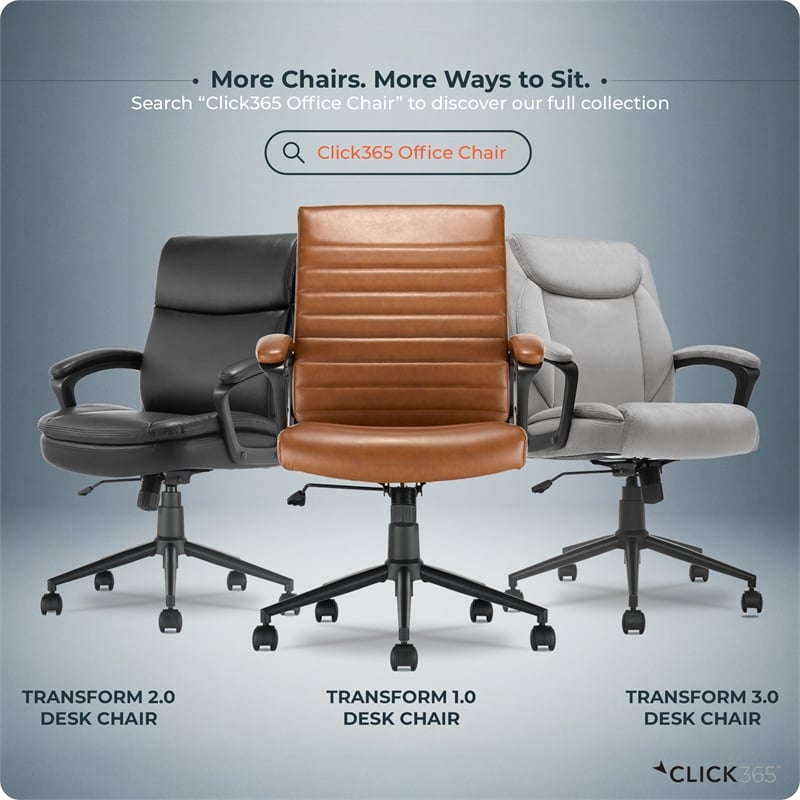 Click365 Transform 3.0 Ergonomic Mid Back Desk Chair Bonded Leather Cognac