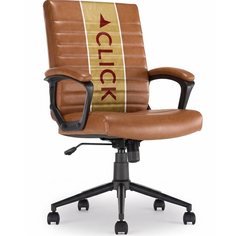 Click365 Transform 3.0 Ergonomic Mid Back Desk Chair Bonded Leather Cognac