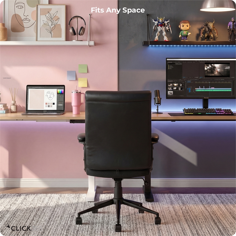 Click365 Transform 3.0 Ergonomic Mid Back Desk Chair Bonded Leather Black
